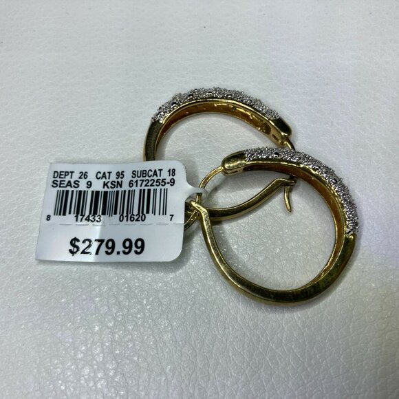 SINGLE Earring Genuine Natural Diamond Hoop 0.25 CTTW 14K Gold / Silver Brass 1" - Picture 8 of 12